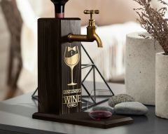 BK Gift Aynalı Altın Kabartma Musluklu Doğal Siyah(Ebony) Ahşap Şarap Standı, Home Bar, İçecek Dispenseri, Ahşap İçecek Çeşmesi-8
