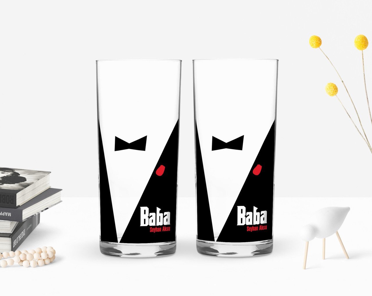 Kişiye Özel Renkli Baskılı Godfather Baba Tasarımlı İkili Rakı Bardağı Seti-10