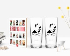 Kişiye Özel Renkli Baskılı Atatürk Temalı İkili Rakı Bardağı ve Rakı Cep Kitabı Hediye Seti-26