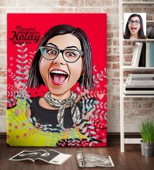 Kişiye Özel Bayan Karikatür Kanvas Tablo (70 x 100 cm.) 8
