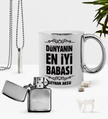 Kişiye Özel Dünyanın En İyi Babası Krom Kupa Benzinli Çakmak Kolye Seti-6