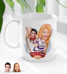 Kişiye Özel İsimli Sevgililer Karikatürlü Beyaz Kupa Bardak-30