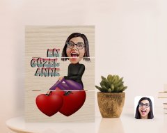 Kişiye Özel En Güzel Anne Karikatürlü Otantik Masaüstü Ahşap Palet Çerçeve-1