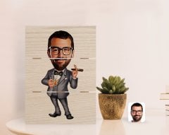 Kişiye Özel Erkek Patron Karikatürlü Otantik Masaüstü Ahşap Palet Çerçeve-3