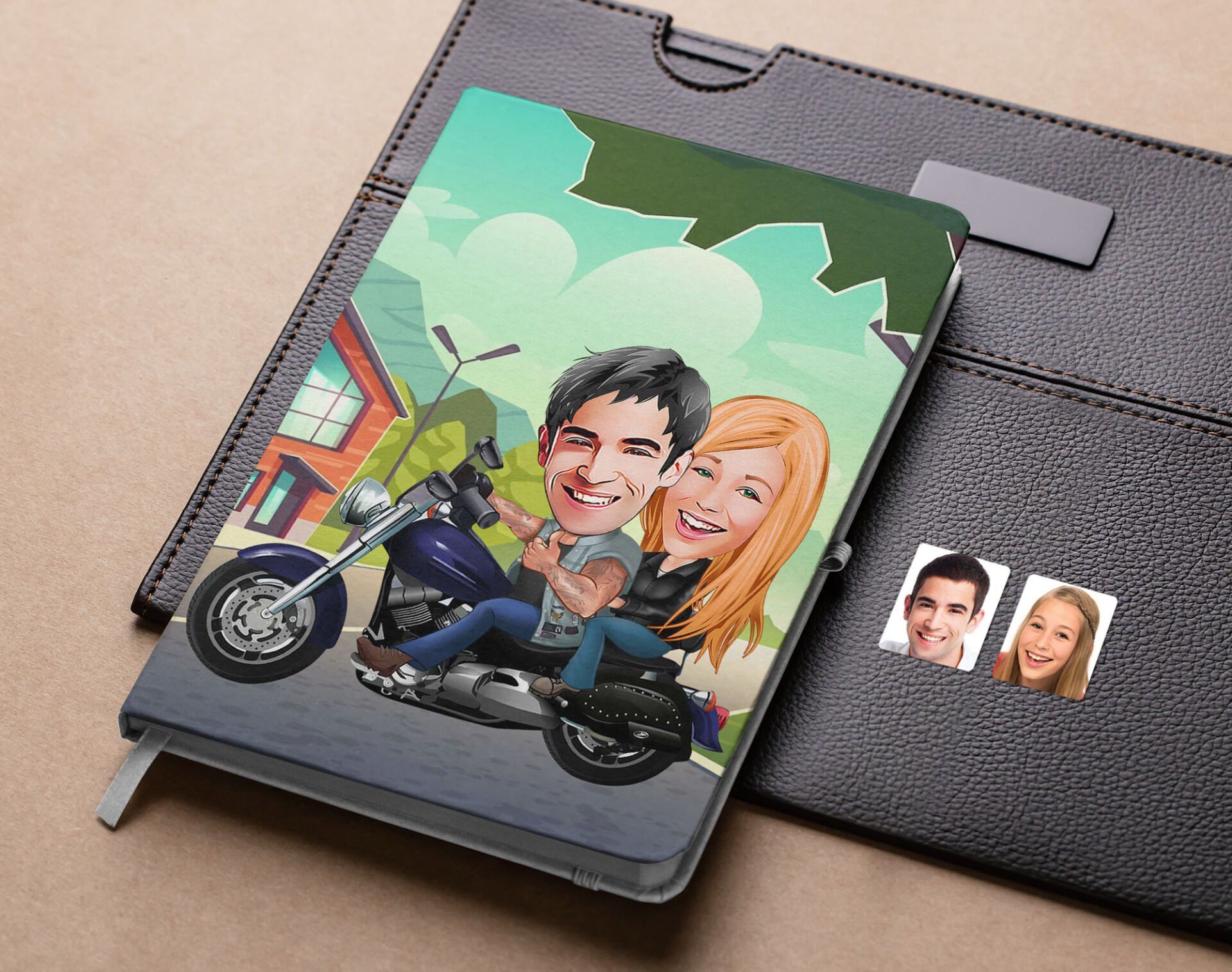 Bk Gift Kişiye Özel Motorcu Sevgililer Karikatürlü Beyaz Defter-1 , Arkadaşa Hediye , Sevgiliye Hediye