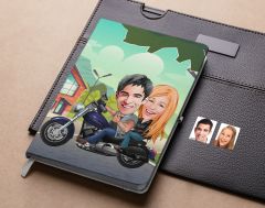 Bk Gift Kişiye Özel Motorcu Sevgililer Karikatürlü Beyaz Defter-1 , Arkadaşa Hediye , Sevgiliye Hediye