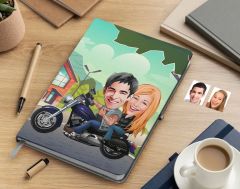 Bk Gift Kişiye Özel Motorcu Sevgililer Karikatürlü Beyaz Defter-1 , Arkadaşa Hediye , Sevgiliye Hediye