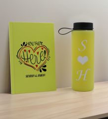 BK Gift Sevgiliye Özel İsimli Sarı Defter ve Cam Matara Hediye Seti-12, Sevgiliye Hediye, Sevgililer Günü, Yeni İş Hediyesi