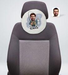 Kişiye Özel İsimli Erkek Balıkçı Karikatürlü Yuvarlak Araç Koltuk Yastığı-1