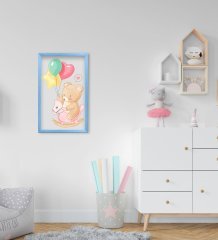 BK Home Tatlı Ayıcık Tasarımlı Dekoratif Mavi Ahşap Çerçeveli Çocuk Odası Tablo-2