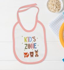 BK Kids Kid's Zone Tasarımlı Pembe Bebek Body Zıbın ve Mama Önlüğü Hediye Seti-1