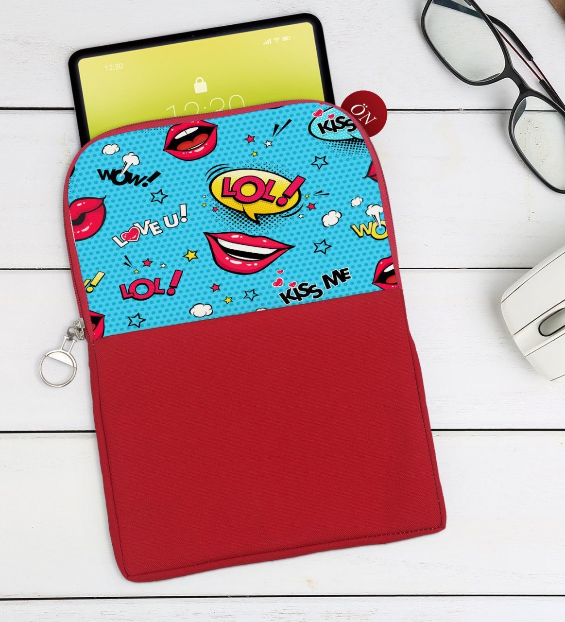 BK Gift Pop Art Tasarımlı Taşınabilir Koruyucu Tablet Kılıfı & Organizer Çanta - Kırmızı-6