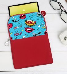 BK Gift Pop Art Tasarımlı Taşınabilir Koruyucu Tablet Kılıfı & Organizer Çanta - Kırmızı-6