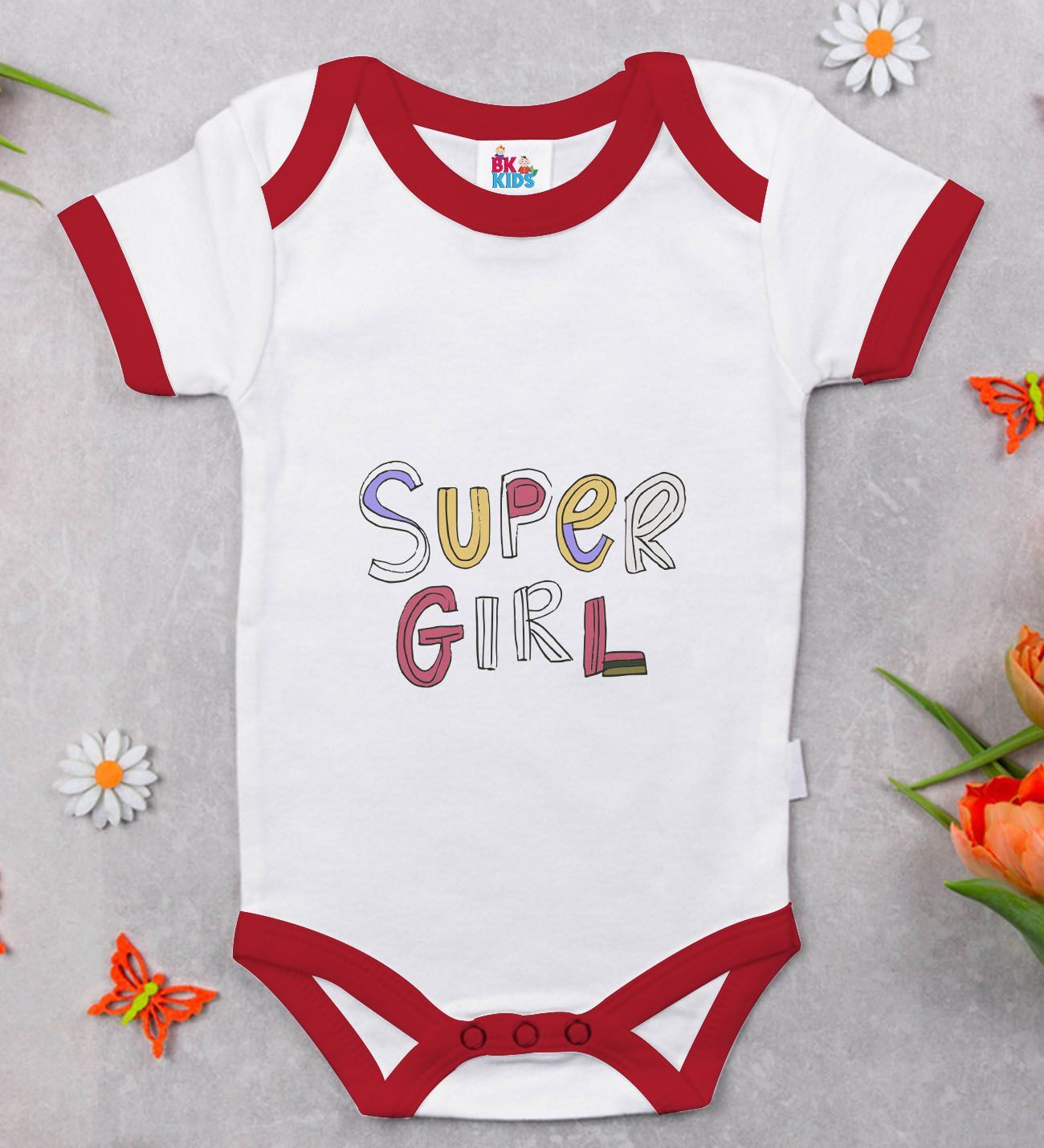 BK Kids Super Girl Tasarımlı Kırmızı Bebek Body Zıbın-1