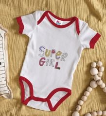 BK Kids Super Girl Tasarımlı Kırmızı Bebek Body Zıbın-1