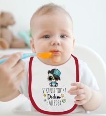 BK Kids Sıkıntı Yok Dedem Halleder Tasarımlı Kırmızı Bebek Mama Önlüğü-1