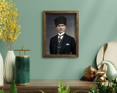 BK Home Atatürk Tasarımlı Doğal Masif Ahşap Çerçeveli Tablo 45x65cm-21