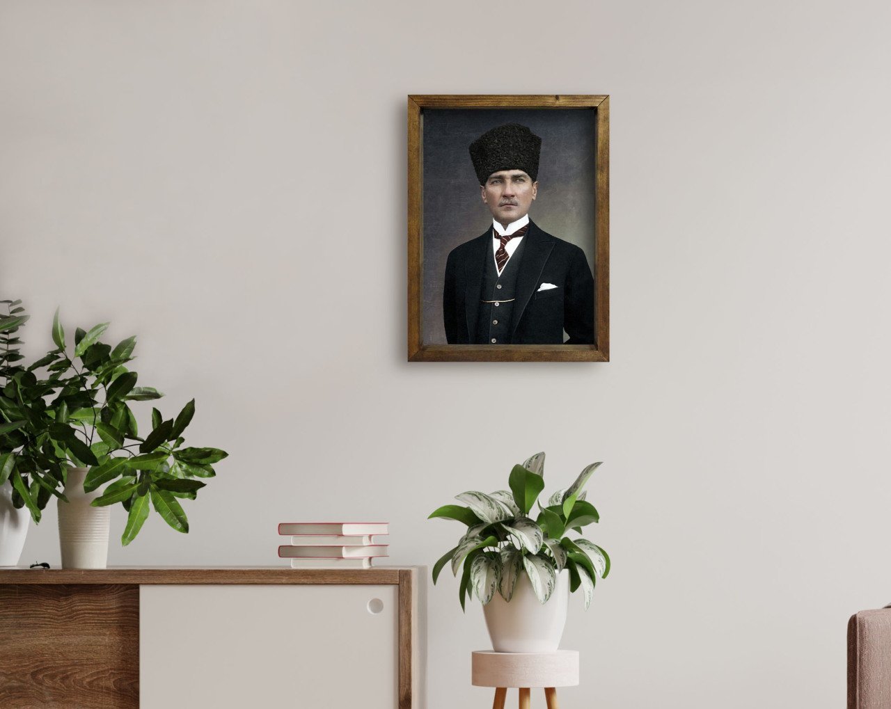 BK Home Atatürk Tasarımlı Doğal Masif Ahşap Çerçeveli Tablo 45x65cm-21