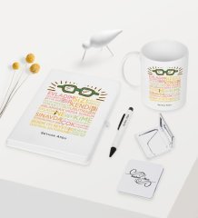 Kişiye Özel Öğretmen Sözleri Temalı Beyaz Defter Kalem Kupa Ayna Seti - 2