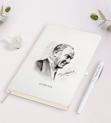 Kişiye Özel Atatürk Temalı Beyaz Defter ve Kalem Hediye Seti-10