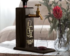 BK Gift Aynalı Altın Kabartma Musluklu Doğal Siyah(Ebony) Ahşap Şarap Standı, Home Bar, İçecek Dispenseri, Ahşap İçecek Çeşmesi-7