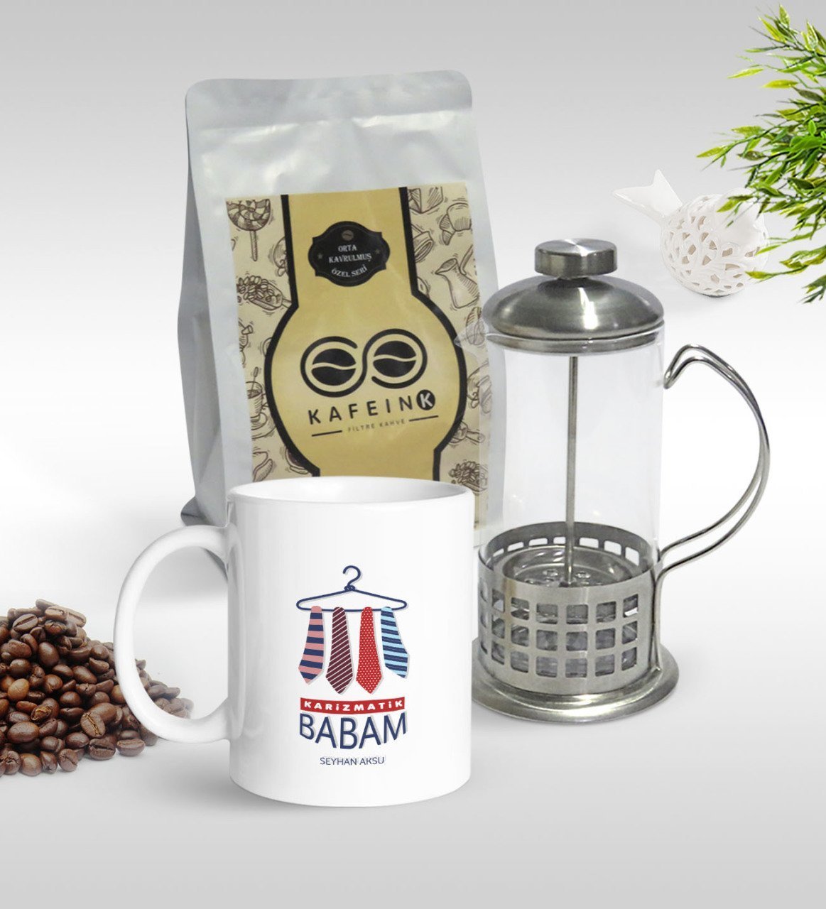 Kişiye Özel Karizmatik Babam Tasarımlı Kupa & French Press & 250gr Filtre Kahve Hediye Seti-1