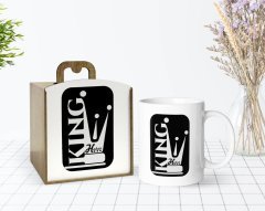 Kişiye Özel Ahşap Kutuda King Tasarımlı Beyaz Kupa Bardak-1