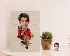 Kişiye Özel Erkek Patron Karikatürlü Otantik Masaüstü Ahşap Palet Çerçeve-2