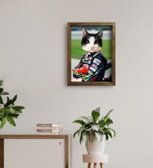 Evcil Dostlara Özel Nascar Pilot Tasarımlı Portre Doğal Masif Ahşap Çerçeveli Tablo 30x40cm-4