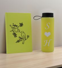 BK Gift Sevgiliye Özel İsimli Sarı Defter ve Cam Matara Hediye Seti-11, Sevgiliye Hediye, Sevgililer Günü, Yeni İş Hediyesi