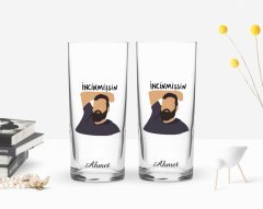 Kişiye Özel Renkli Baskılı İncinmişsin Tasarımlı İkili Rakı Bardağı Seti-1