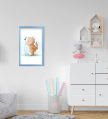 BK Home Tatlı Ayıcık Tasarımlı Dekoratif Mavi Ahşap Çerçeveli Çocuk Odası Tablo-1