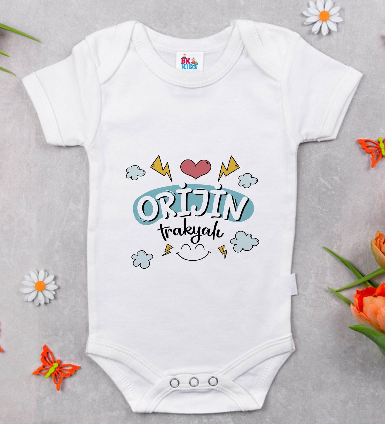 BK Kids Orjin Trakyalı Tasarımlı Beyaz Bebek Body Zıbın-1