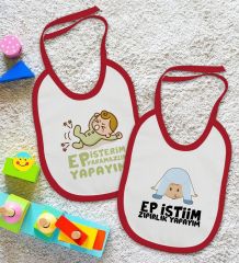 BK Kids Ep İsterim Tasarımlı 2’li Kırmızı Mama Önlüğü-1