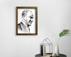 BK Home Atatürk Tasarımlı Doğal Masif Ahşap Çerçeveli Tablo 45x65cm-20