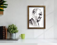 BK Home Atatürk Tasarımlı Doğal Masif Ahşap Çerçeveli Tablo 45x65cm-20
