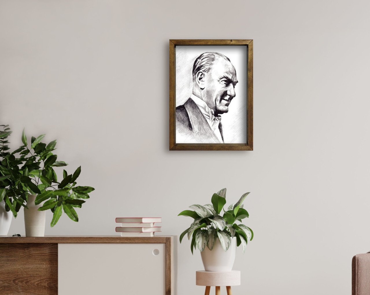BK Home Atatürk Tasarımlı Doğal Masif Ahşap Çerçeveli Tablo 45x65cm-20