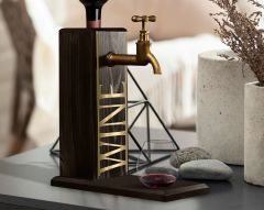 BK Gift Aynalı Altın Kabartma Musluklu Doğal Siyah(Ebony) Ahşap Şarap Standı, Home Bar, İçecek Dispenseri, Ahşap İçecek Çeşmesi-6