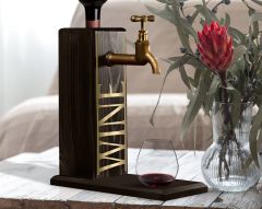 BK Gift Aynalı Altın Kabartma Musluklu Doğal Siyah(Ebony) Ahşap Şarap Standı, Home Bar, İçecek Dispenseri, Ahşap İçecek Çeşmesi-6