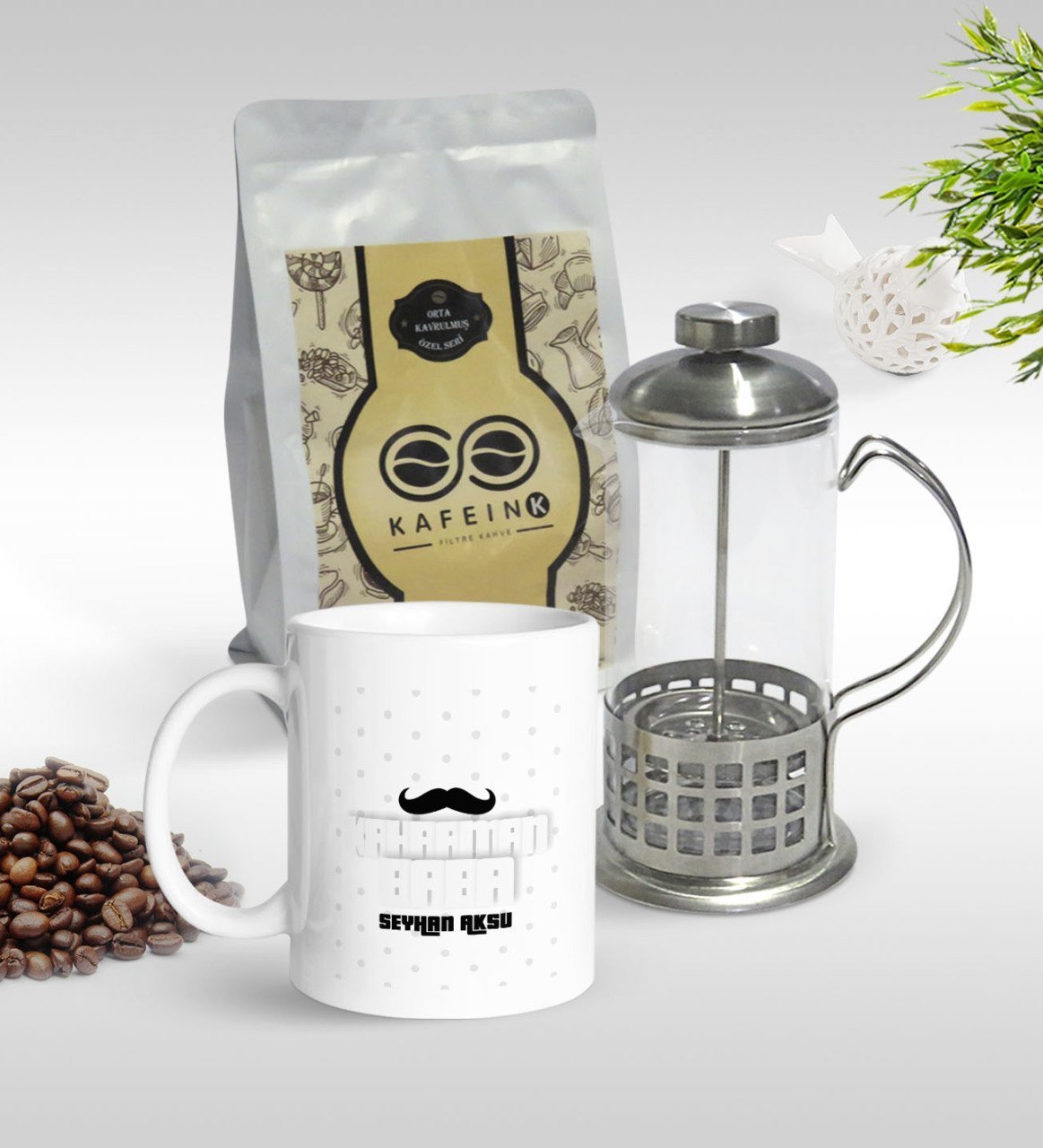 Kişiye Özel Kahraman Baba Tasarımlı Kupa & French Press & 250gr Filtre Kahve Hediye Seti-3