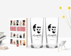 Kişiye Özel Renkli Baskılı Atatürk Temalı İkili Rakı Bardağı ve Rakı Cep Kitabı Hediye Seti-24