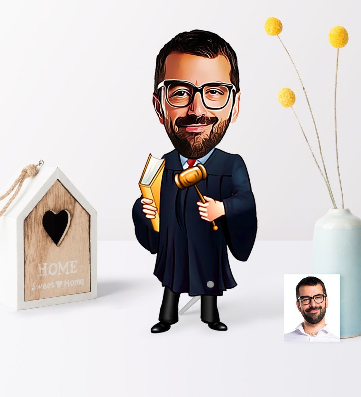 Kişiye Özel Bay Hakim Karikatür Ahşap Biblo - 1