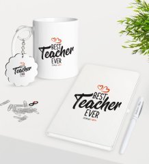 Kişiye Özel En İyi Öğretmen Kupa Anahtarlık Beyaz Defter Kalem Hediye Seti-13