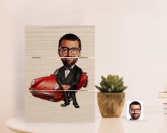 Kişiye Özel Erkek Patron Karikatürlü Otantik Masaüstü Ahşap Palet Çerçeve-1