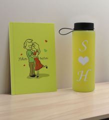 BK Gift Sevgiliye Özel İsimli Sarı Defter ve Cam Matara Hediye Seti-10, Sevgiliye Hediye, Sevgililer Günü, Yeni İş Hediyesi
