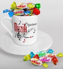Kişiye Özel Müzik Öğretmeni Türk Kahvesi Fincanı ve Haribo Şeker Hediye Seti-1