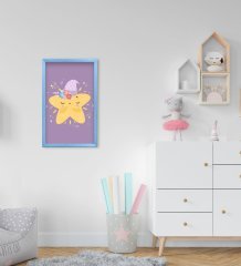 BK Home Sevimli Yıldız Tasarımlı Dekoratif Mavi Ahşap Çerçeveli Çocuk Odası Tablo-2