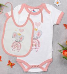BK Kids Baby Tasarımlı Pembe Bebek Body Zıbın ve Mama Önlüğü Hediye Seti-1