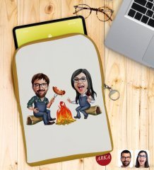 Kişiye Özel Sevgililer Karikatürlü Taşınabilir Koruyucu Tablet Kılıfı & Organizer Çanta - Sarı-95