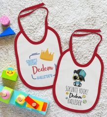 BK Kids Dedem Halleder Tasarımlı 2’li Kırmızı Mama Önlüğü-1